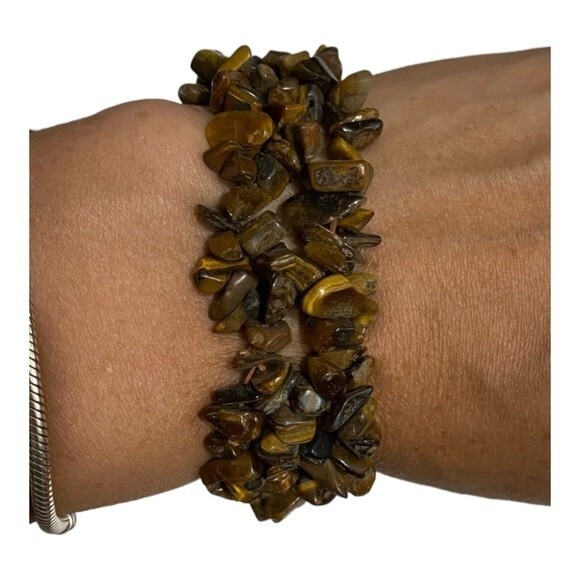 Earth Tone Elastic Pebble Bracelet - Picture 1 of 6